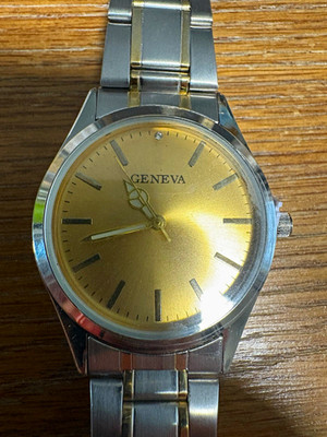 Geneva Quartz Analog Watch Two-Tone Stainless Bracelet Gold Dial Seconds Hand