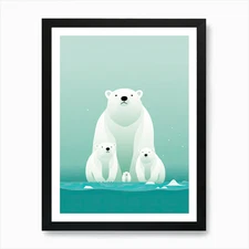 Ice Age Ensemble; Polar Bear Family Framed Wall Art Poster Canvas Print Picture