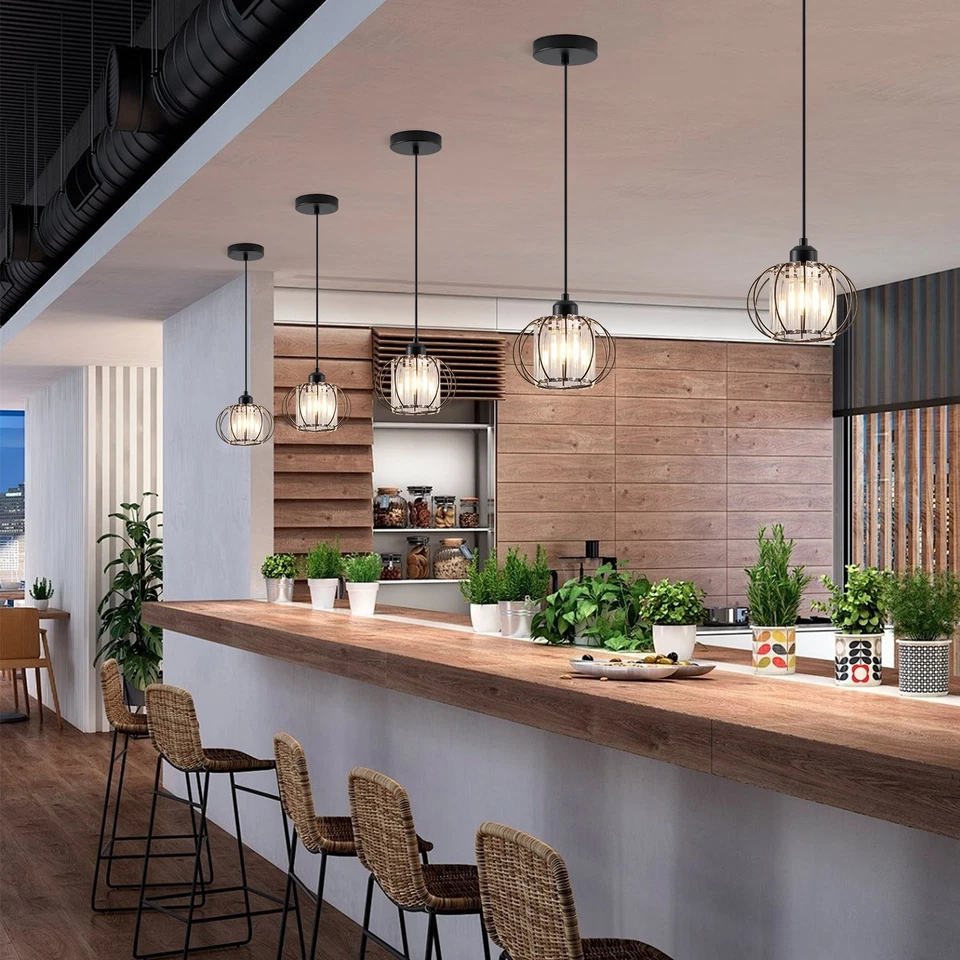 Juego de 4 Luces Colgantes de Cristal Negro, Lámparas de Techo Ajustables para Comedor Foto 2 de 4