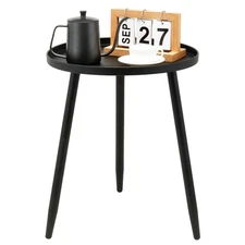 Decent End/Side Tables - Small Round Accent Table, Metal Black Narrow Night S...