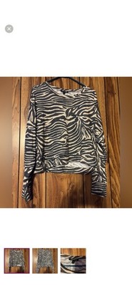 Express Zebra Print Black and Cream Long Sleeve Top
