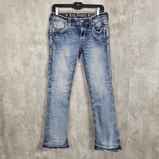 Rock Revival Fenna Boot Womens 29X31" Low Rise Jeans Thick Stitch Jeweled Bling