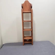 Vtg Wood Wall Shelf 4 Tier Heart Cutout Towel Bar Primitive Country Farmhouse