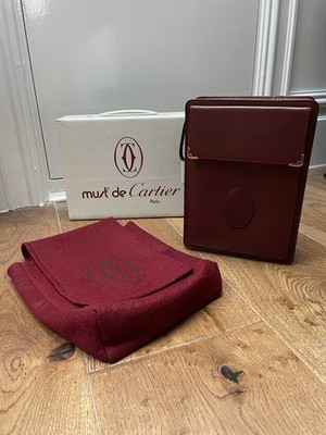 BNIB Le Must de Cartier Burgandy Leather Bag 80s Vintage & Authentic Never Used