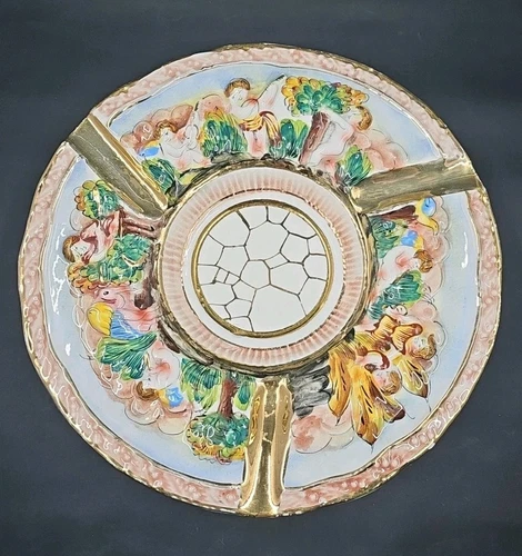 Vintage Capodimonte Ceramic Ashtray, Italy, Cherubs Porcelain Trinket Dish