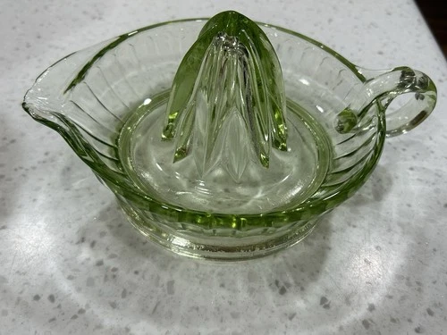 Large Antique Green Vaseline Uranium Depression Glass Citrus Reamer Juicer