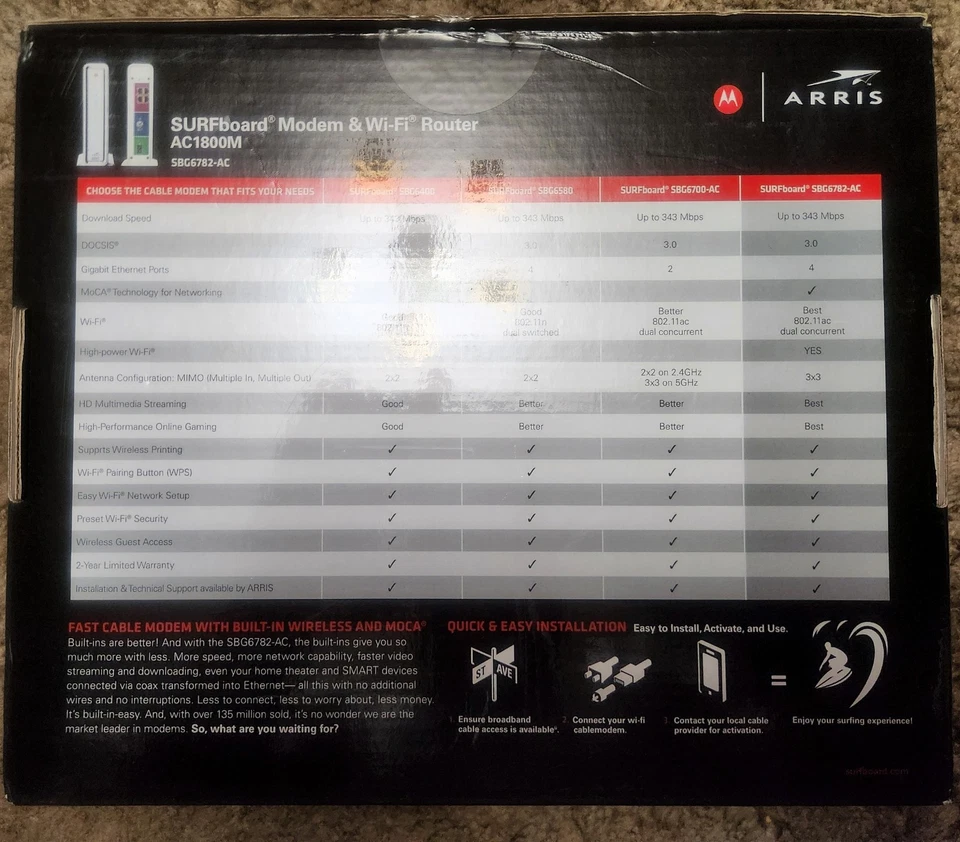 MODEM ROUTER ARRIS Tabla de Surf SBG6782 AC1800M 2.4/5.0 GHz Doble Banda Foto 2 de 3