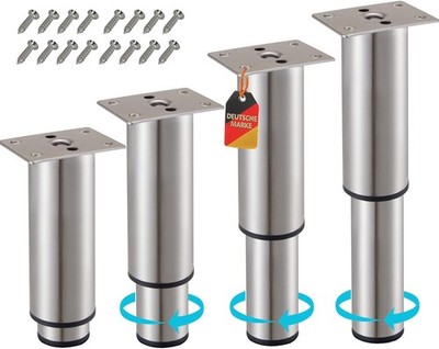 Stahlia Möbelfüße verstellbar Tischbeine Metall Edelstahl Optik 120-190mm (4er S
