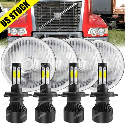 For Volvo VHD 2001-2019 4x 5-3/4'' 5.75 Inch LED Projector Headlight Headlamp Kit