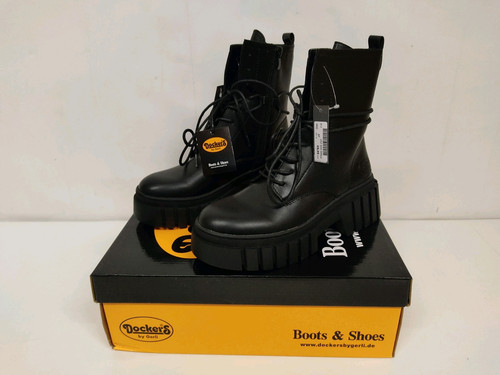 Dockers by Gerli Stiefelette Stiefel Damen schwarz Boots Blockabsatz Gr. 41 Neu. - Bild 1 von 13