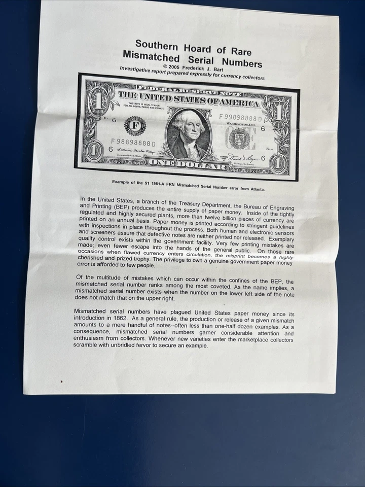 Southern Hoard of Rare Mismatched Serial Numbers One Dollar Bill - Image 4 of 4