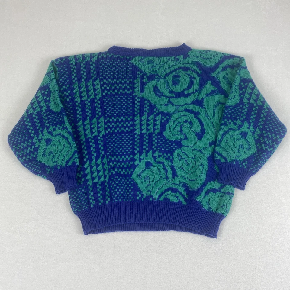 Vintage Floral Abstract Geometric Amilano Blue Green Knit Sweater - Image 2 of 4