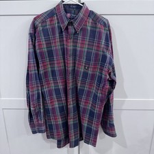 Ralph Lauren Chaps plaid madras button down shirt, Size Medium But Is Large 