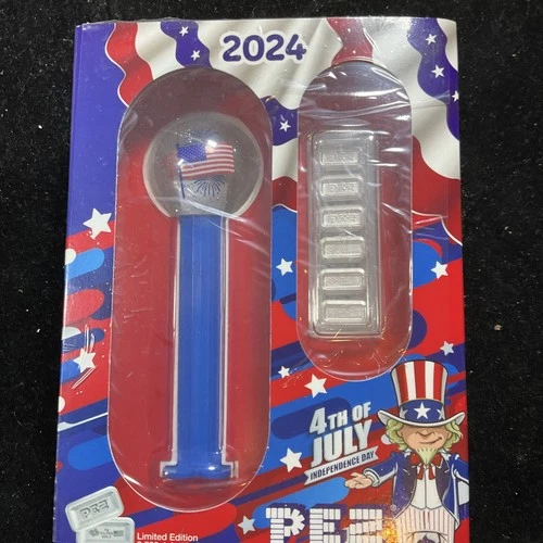 2024 4th of July PEZ Dispenser from PAMP  Suisse w/ 30g .9999 Silver Wafer Bars