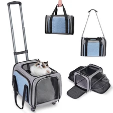Pet Carrier with Wheels for Cat and Small Dogs: Expandable Airline Approved R...