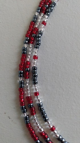 Japanese Toho Beads 3mm Red White Blue Americana 3 Strand 21" Necklace Handmade - Picture 12 of 22