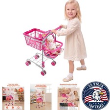 4-Wheel Toy Shopping Cart for Toddlers - Doll Carrier with Foldable Design