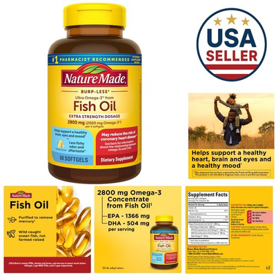 #ad Extra Strength Omega 3 Fish Oil 2800mg – 60 Burp Less Softgels for Heart amp; Brain $57.99