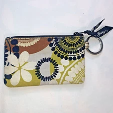 Vera Bradley Floral Medallion Pattern Key Ring ID Coin Zip Wallet Multi Color