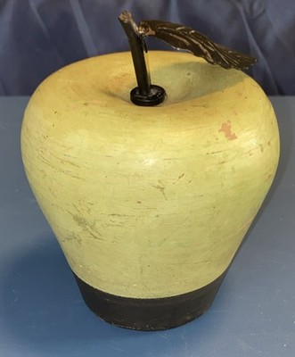 Green Clay Apple Decor Figurine w/ Metal Stem & Black Leaf