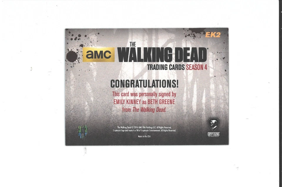 Emily Kinney Auto MASTERS OF SEX ARROW THE WALKING DEAD Rittenhouse Autograph - Image 3 of 3