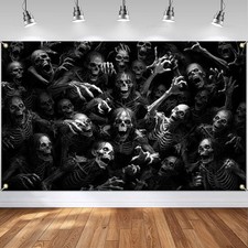Halloween Skeleton Ghouls Banner Black, 70.8x43.3 inch 