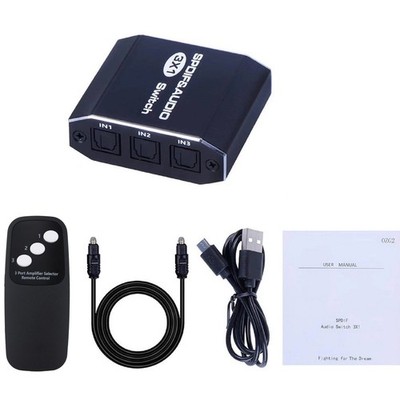 3 in 1out Aluminum Optical Digital Audio Splitter Remote Control Audio Switcher