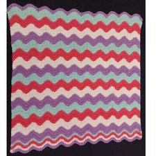 Handmade Crochet Chevron Baby Blanket Purple Teal Pink White Ripple Afghan 35x36