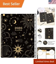 Stylish 2026 Weekly & Monthly Planner - Twin-Wire Binding, Moon & Star Design