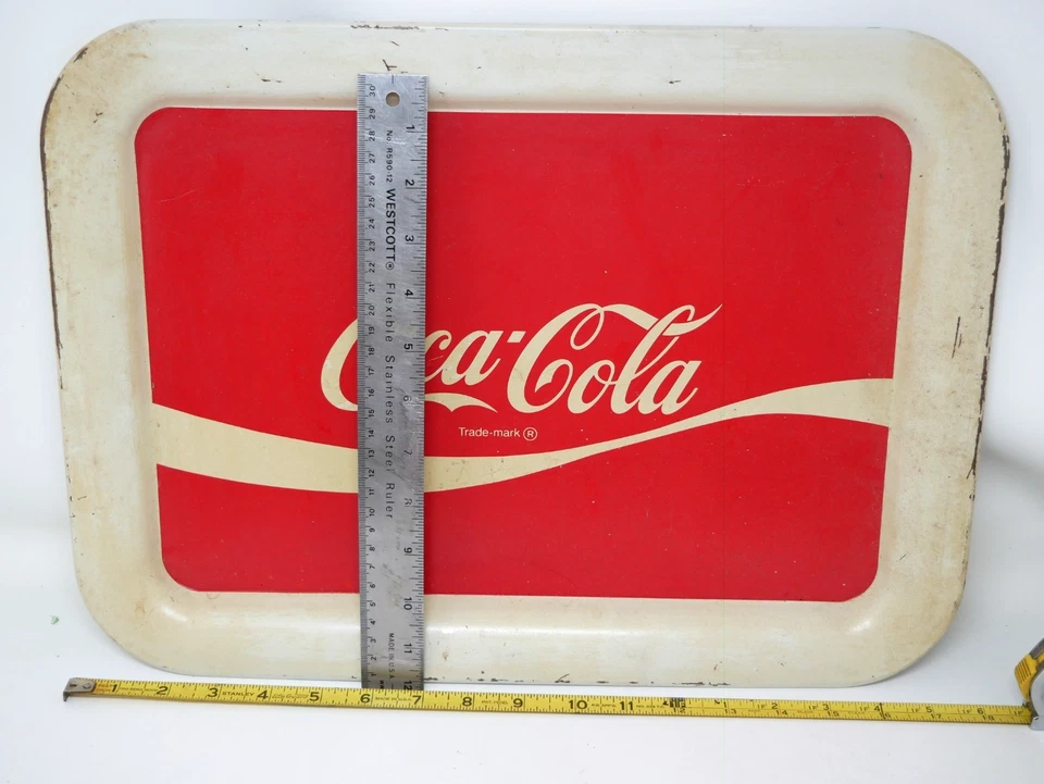 Vintage Coca Cola Logo Red and White Metal Tray Rare Mid Century Trademark 17x13 - Image 2 of 4