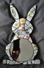 Mosaic Rabbit Mirror, Unique, Hand Made, Broken China, Shabby Chic, Memory Ware
