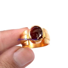 Natural Garnet Gemstone with 925 Sterling silver Gold Plated Ring for Men's #99