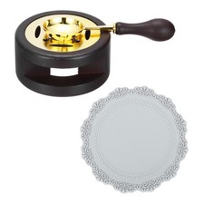 Wax Stamp Seal Kit Sealing Warmer Melting Spoon Silicone Pad Brown/Gray