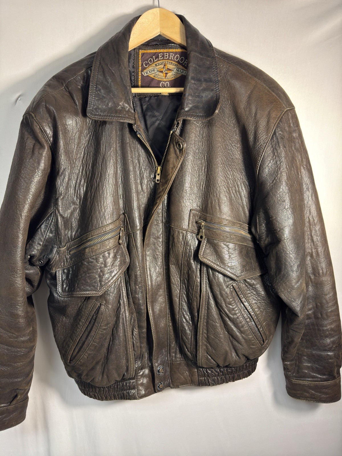 Colebrook Co Brown Leather Bomber Jacket Quilted Lined Men’s Large