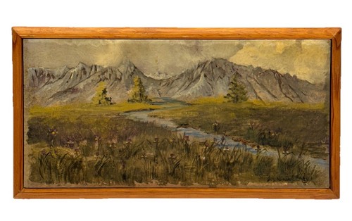 Vintage California Mountain River Wilderness Landscape On Tile Signed Framed