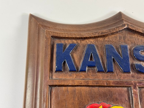 RARE KU Jayhawk Wall Plaque SHIELD University of Kansas SEAL wood wooden - Picture 5 of 7