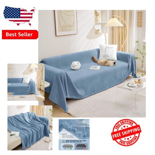 Pet-Friendly Couch Cover in Blue - Chenille Sofa Protector for 3 Cushions