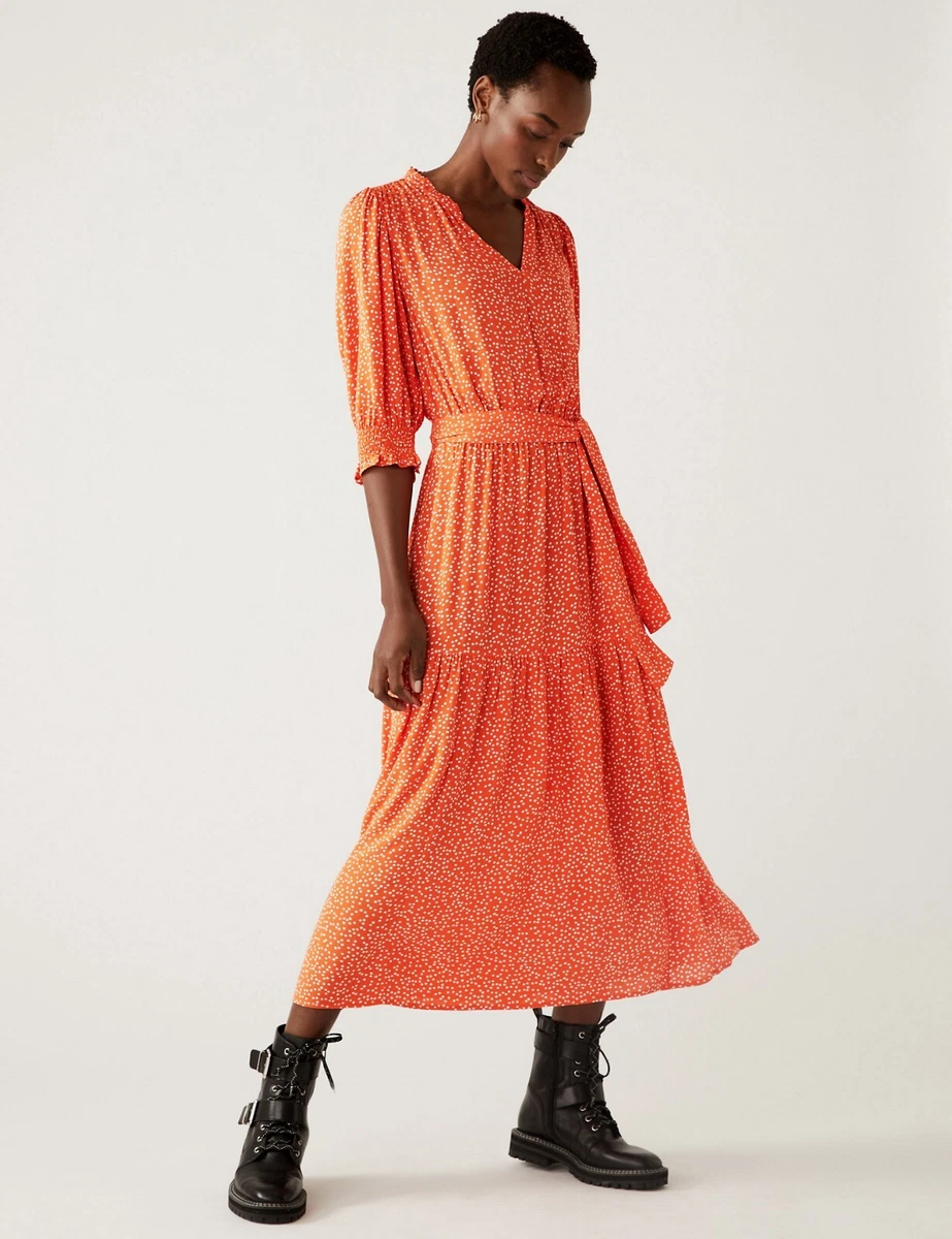 Beautiful Printed V Neck Midi Dress Size 20 Long