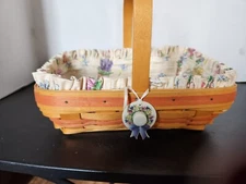 LONGABERGER 2000 Mother's Day Early Blossoms Basket, Liner & Protector W/Tie On