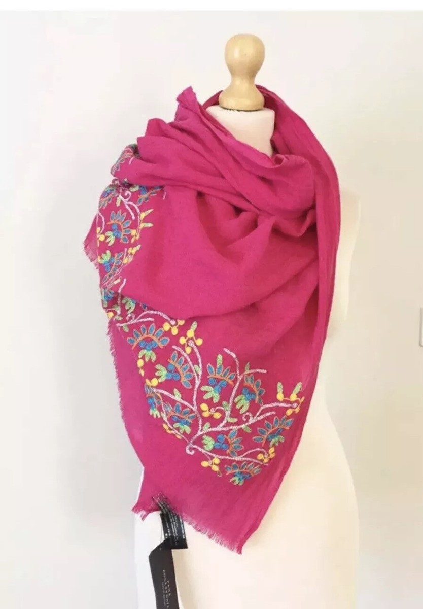 Zara Fuchsia Pink Embroidered Large Scarf BNWT S44