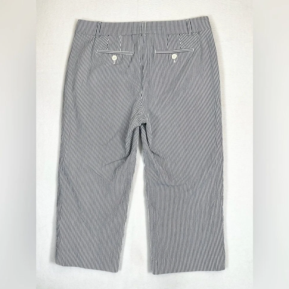 Брюки укороченные TALBOTS Petites Chelsea Fit Seersucker в полоску широкие штанины размер 8P - Изображение 2 из 4