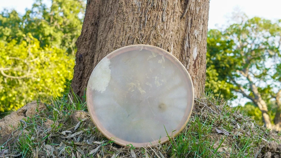 Bateria xamânica nativa americana, Buffalo Hide feita à mão - Imagem 2 de 3