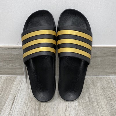 adidas adilette slides black gold