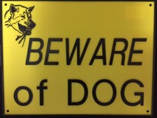 Beware of Dog Sign Weatherproof Plastic Fence/Gate  Yellow or Black  2 Sizes