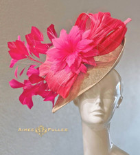 Kentucky Derby Hat Ascot Del Mar Fascinator Watermelon Hot Pink Beige Camel Tan