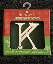 Silver Letter K With Red Swarovski Crystals Christmas Ornament Harvey Lewis