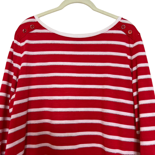 Coral Bay Womens Tee Petite XL Red White Stripe Boatneck Nautical 3/4 Sleeve - Picture 2 of 6