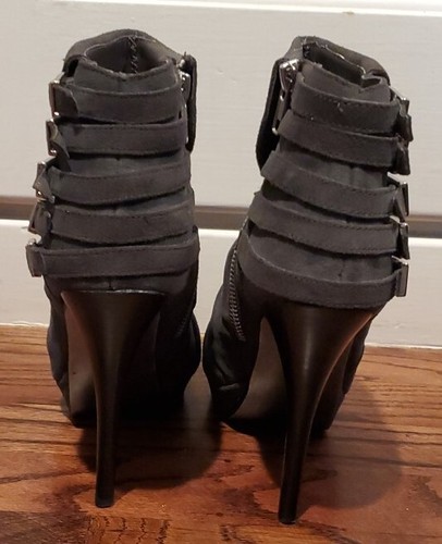 Naughty Monkey Want To Grey Suede Leather High Heel Ankle Boots Women's Size 8 - Picture 3 of 10