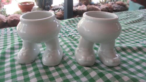 Vintage 70s White Porcelain  Egg Cups on Legs x 2 - Picture 1 of 5