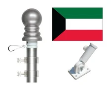 Kuwait 3'x5' Polyester Flag & Spinner Flagpole Set w/Adjustable Bracket